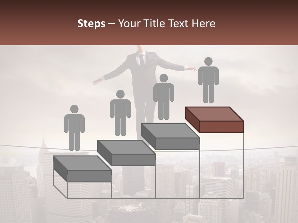 A Man Walking On A Tight Rope Over A City PowerPoint Template
