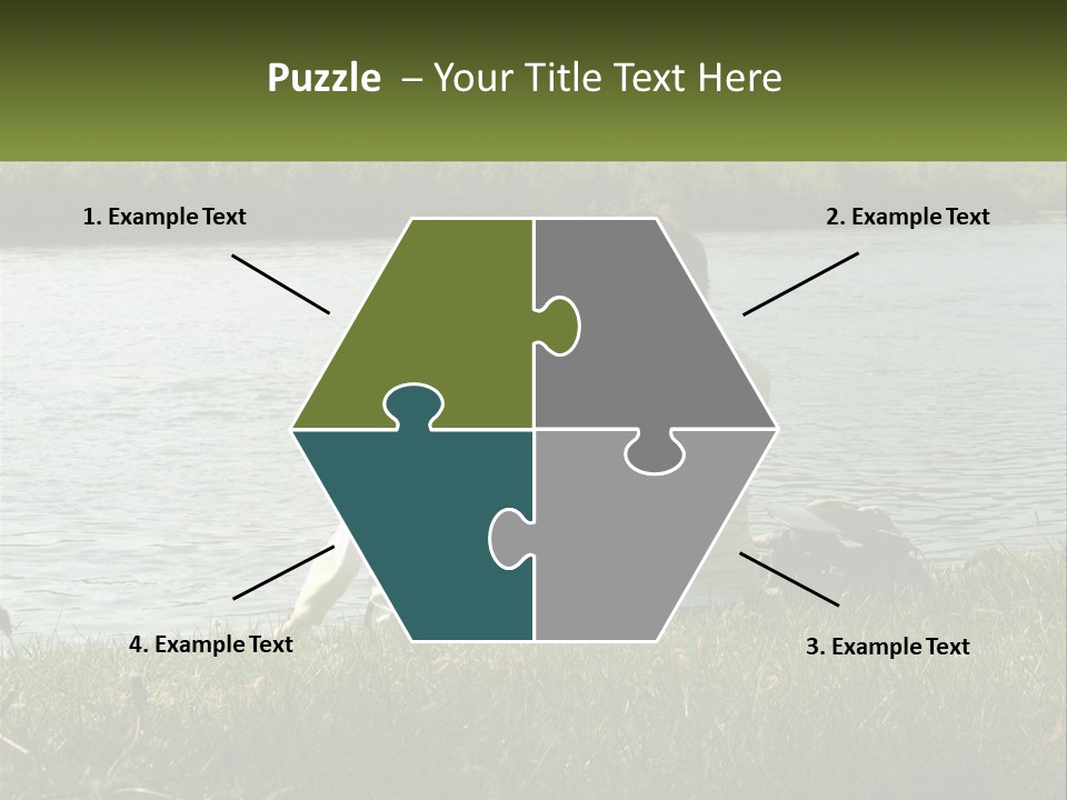 A Man And A Child Sitting On The Grass Near A Body Of Water PowerPoint Template