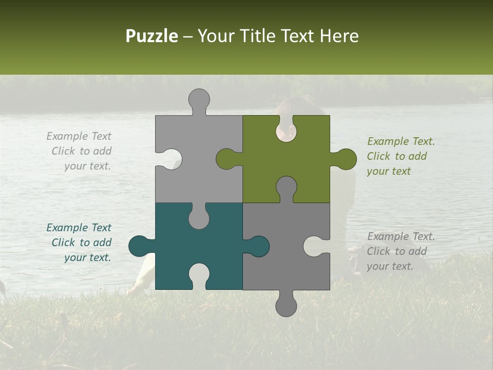 A Man And A Child Sitting On The Grass Near A Body Of Water PowerPoint Template