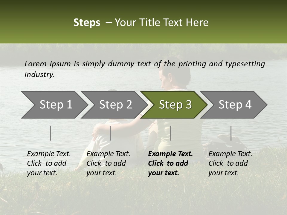 A Man And A Child Sitting On The Grass Near A Body Of Water PowerPoint Template