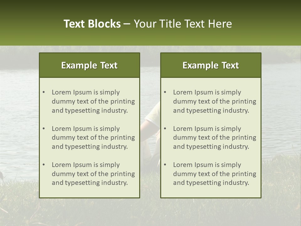 A Man And A Child Sitting On The Grass Near A Body Of Water PowerPoint Template