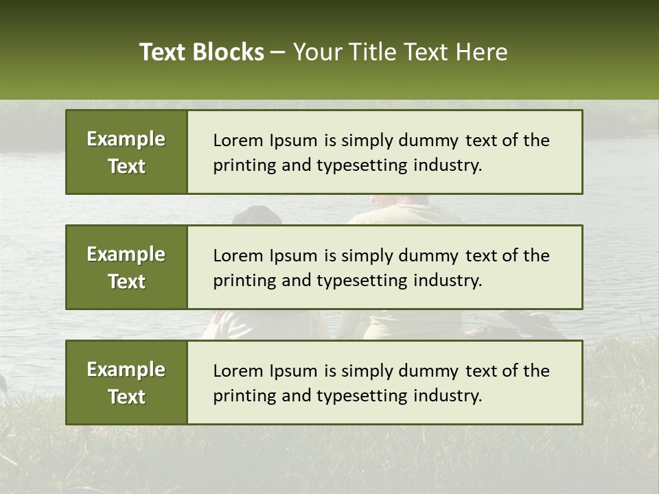 A Man And A Child Sitting On The Grass Near A Body Of Water PowerPoint Template