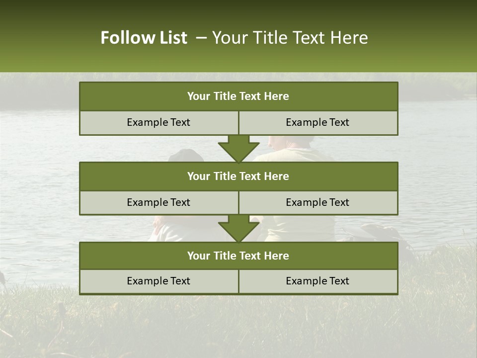 A Man And A Child Sitting On The Grass Near A Body Of Water PowerPoint Template