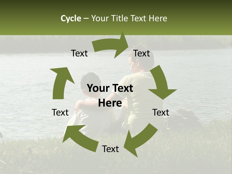 A Man And A Child Sitting On The Grass Near A Body Of Water PowerPoint Template