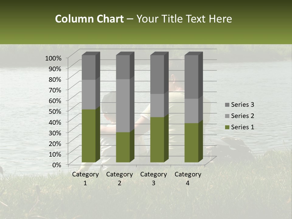 A Man And A Child Sitting On The Grass Near A Body Of Water PowerPoint Template