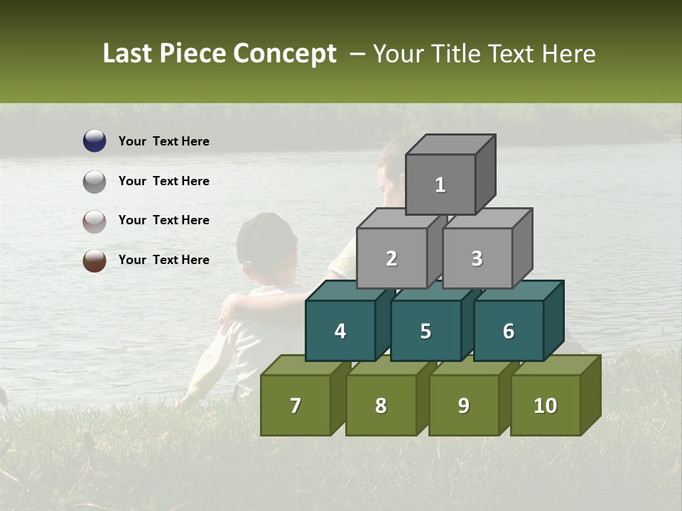 A Man And A Child Sitting On The Grass Near A Body Of Water PowerPoint Template