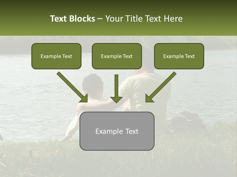 A Man And A Child Sitting On The Grass Near A Body Of Water PowerPoint Template