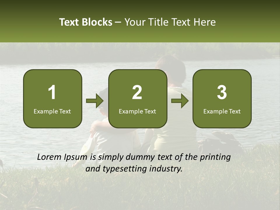 A Man And A Child Sitting On The Grass Near A Body Of Water PowerPoint Template