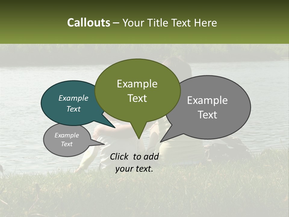 A Man And A Child Sitting On The Grass Near A Body Of Water PowerPoint Template