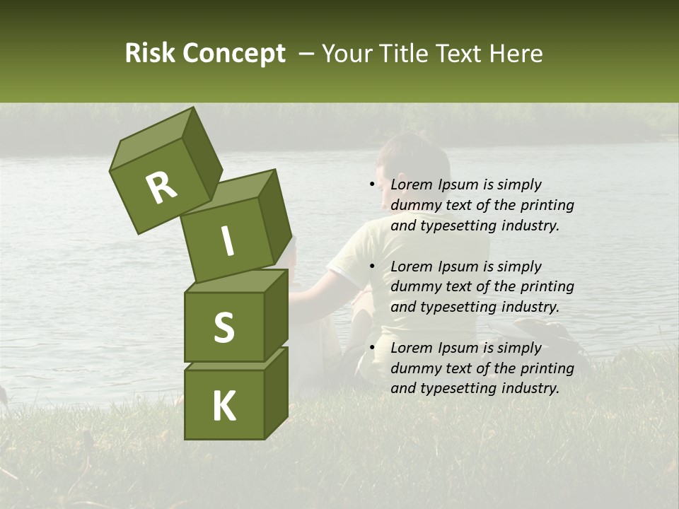 A Man And A Child Sitting On The Grass Near A Body Of Water PowerPoint Template