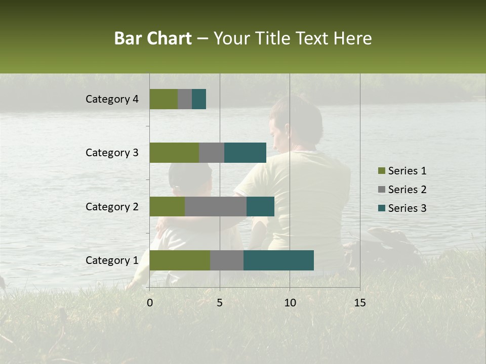 A Man And A Child Sitting On The Grass Near A Body Of Water PowerPoint Template