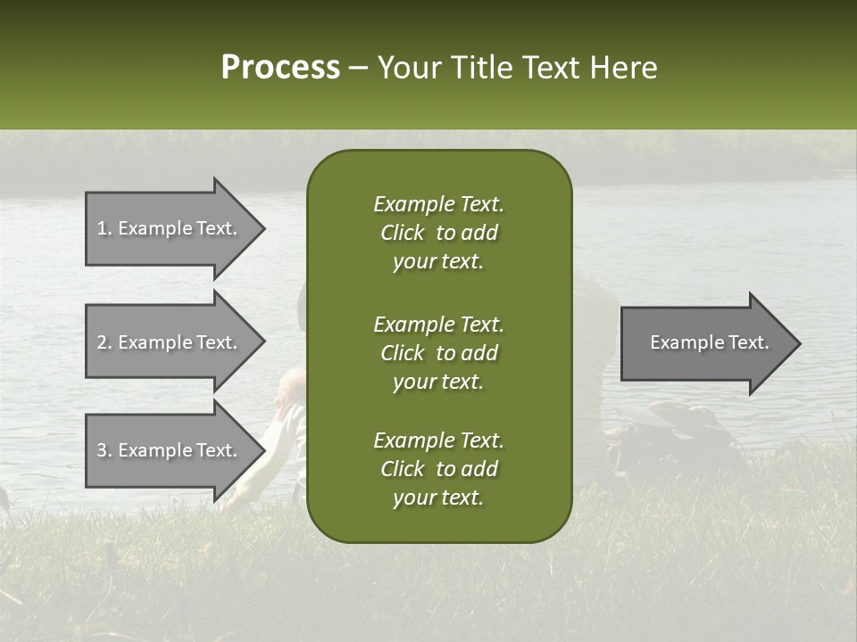 A Man And A Child Sitting On The Grass Near A Body Of Water PowerPoint Template