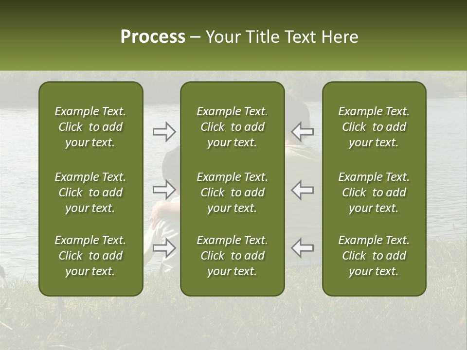 A Man And A Child Sitting On The Grass Near A Body Of Water PowerPoint Template