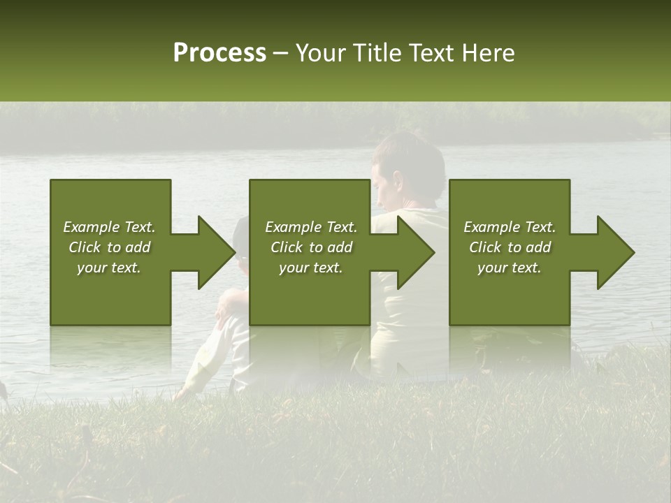 A Man And A Child Sitting On The Grass Near A Body Of Water PowerPoint Template