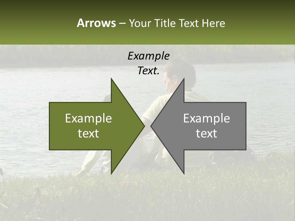 A Man And A Child Sitting On The Grass Near A Body Of Water PowerPoint Template