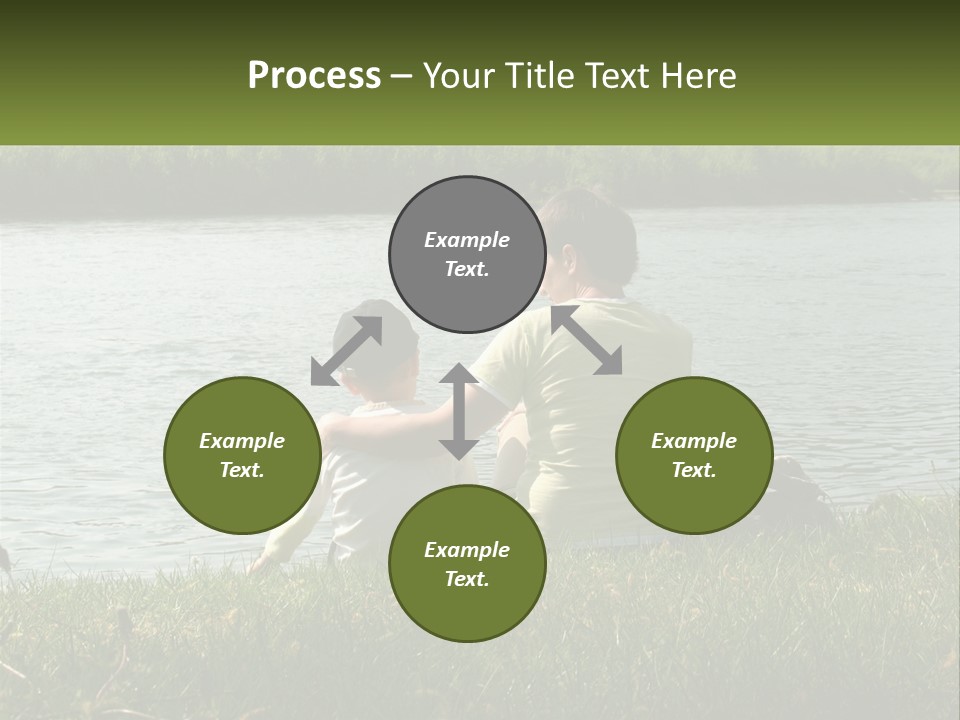 A Man And A Child Sitting On The Grass Near A Body Of Water PowerPoint Template