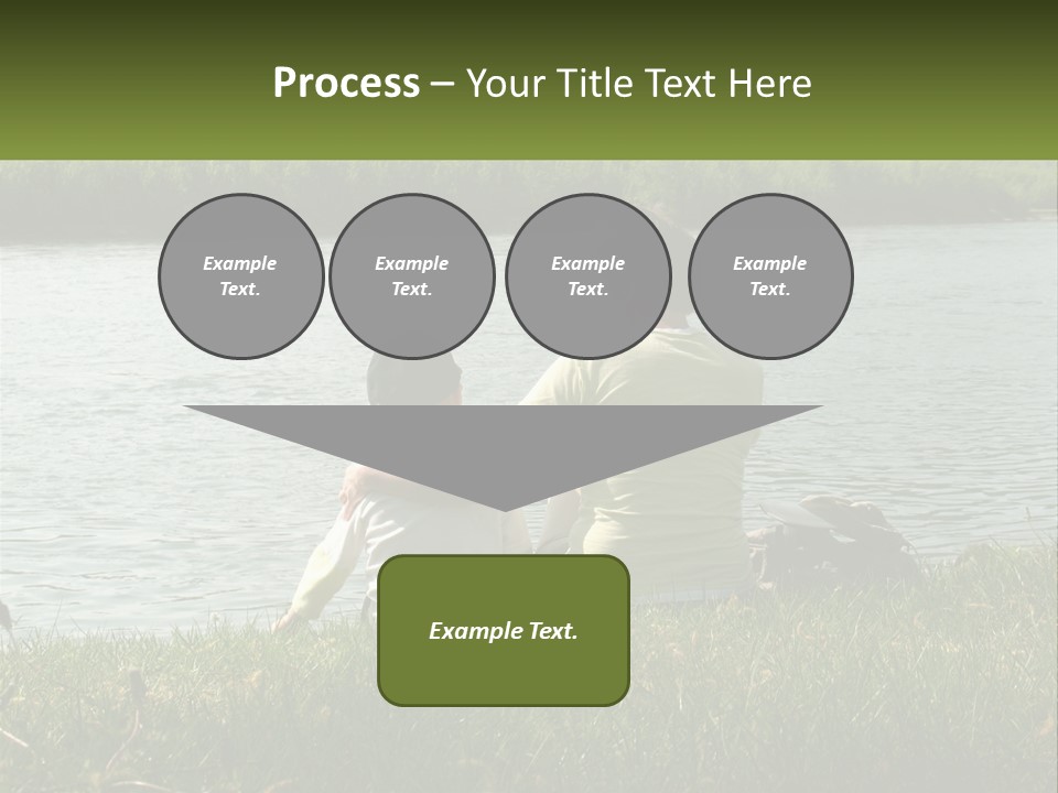 A Man And A Child Sitting On The Grass Near A Body Of Water PowerPoint Template