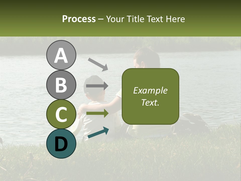 A Man And A Child Sitting On The Grass Near A Body Of Water PowerPoint Template