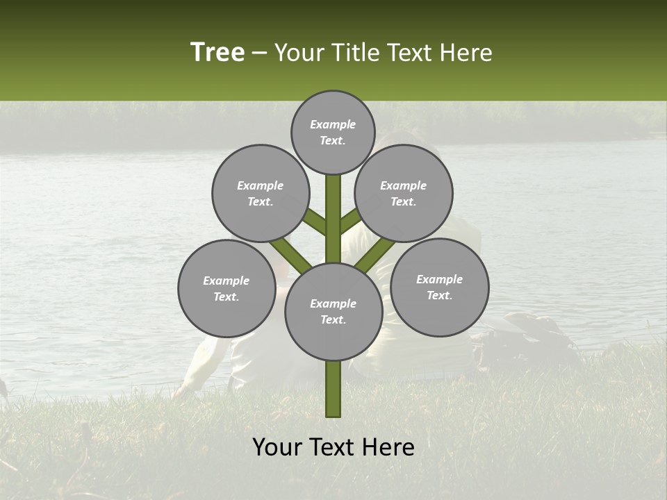 A Man And A Child Sitting On The Grass Near A Body Of Water PowerPoint Template