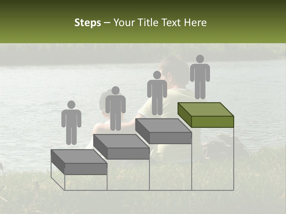 A Man And A Child Sitting On The Grass Near A Body Of Water PowerPoint Template