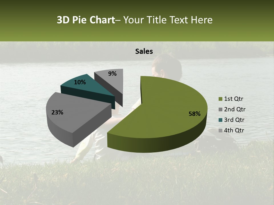 A Man And A Child Sitting On The Grass Near A Body Of Water PowerPoint Template