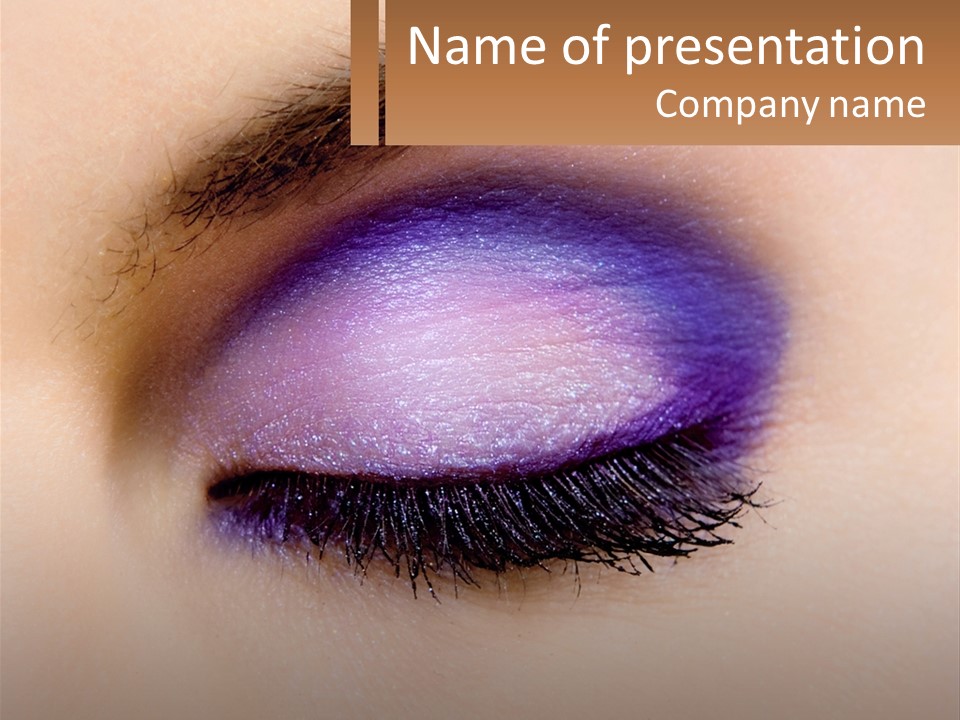 A Close Up Of A Purple Eye With A Brown Background PowerPoint Template