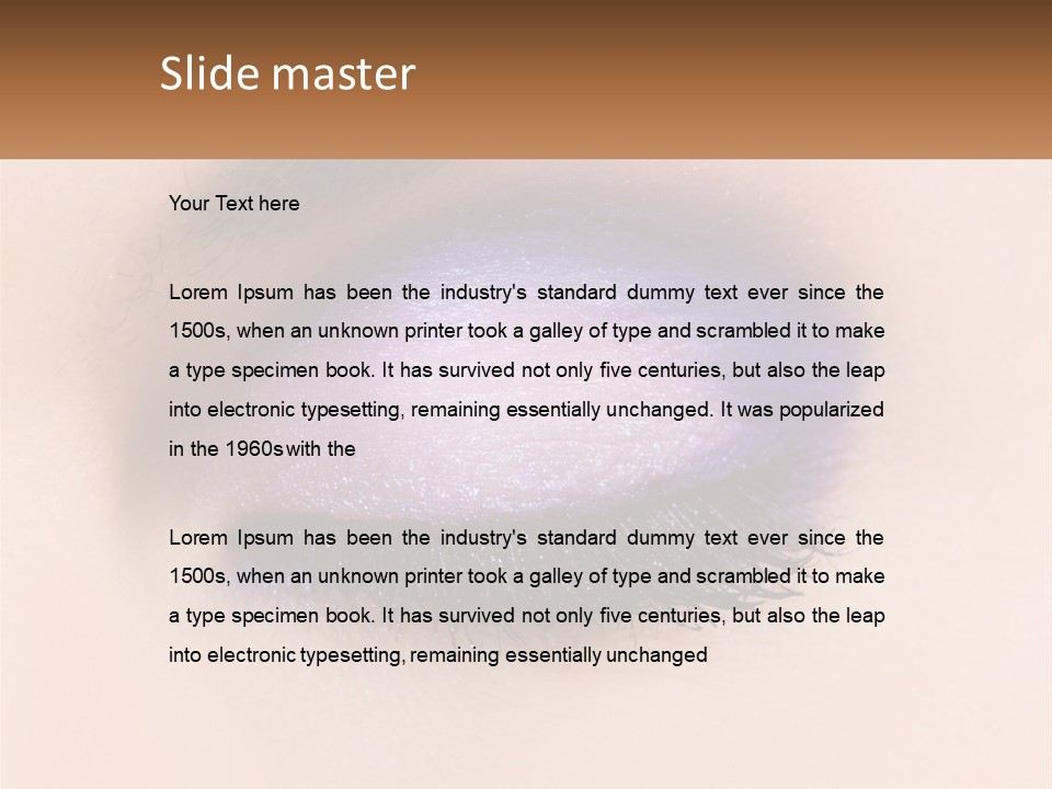 A Close Up Of A Purple Eye With A Brown Background PowerPoint Template