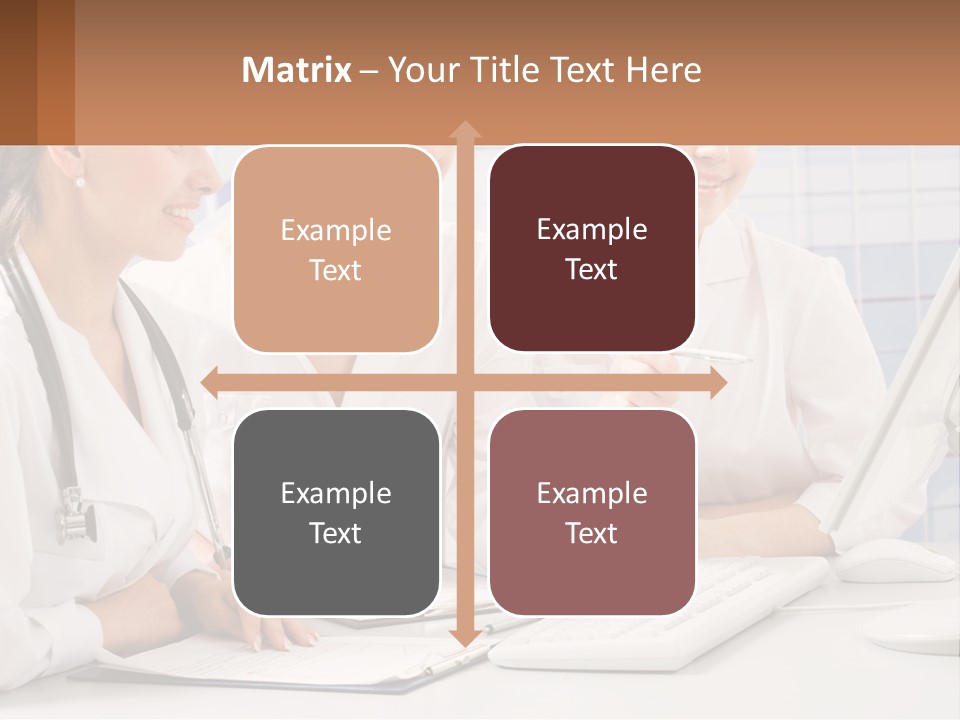 Three Women In White Lab Coats Are Looking At A Computer Screen PowerPoint Template