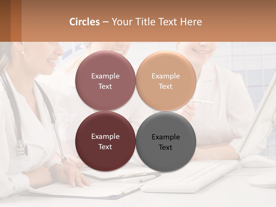 Three Women In White Lab Coats Are Looking At A Computer Screen PowerPoint Template