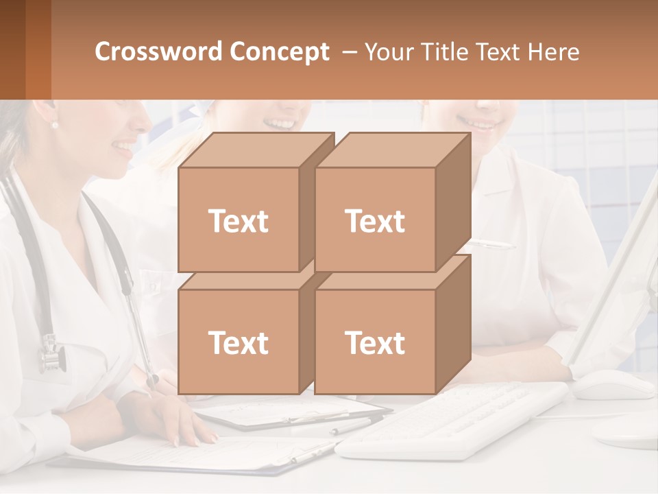 Three Women In White Lab Coats Are Looking At A Computer Screen PowerPoint Template
