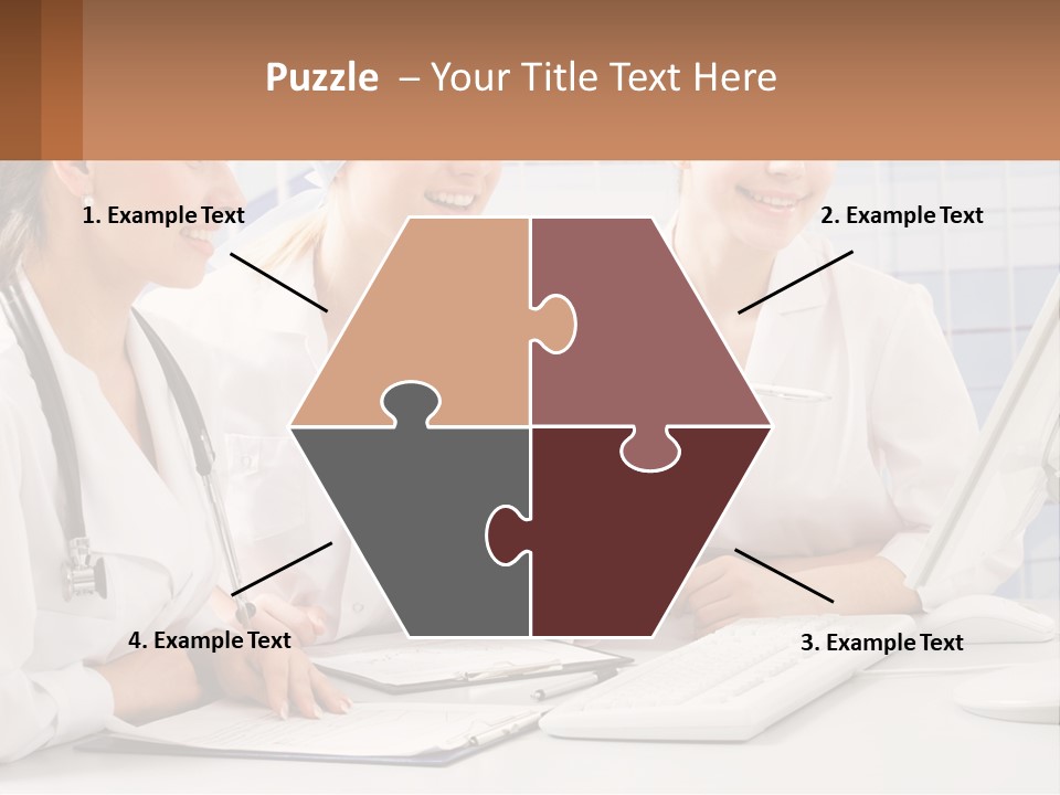 Three Women In White Lab Coats Are Looking At A Computer Screen PowerPoint Template