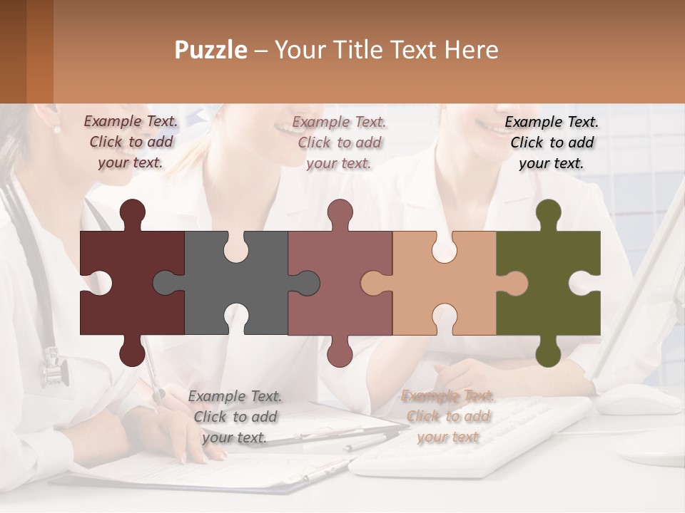 Three Women In White Lab Coats Are Looking At A Computer Screen PowerPoint Template