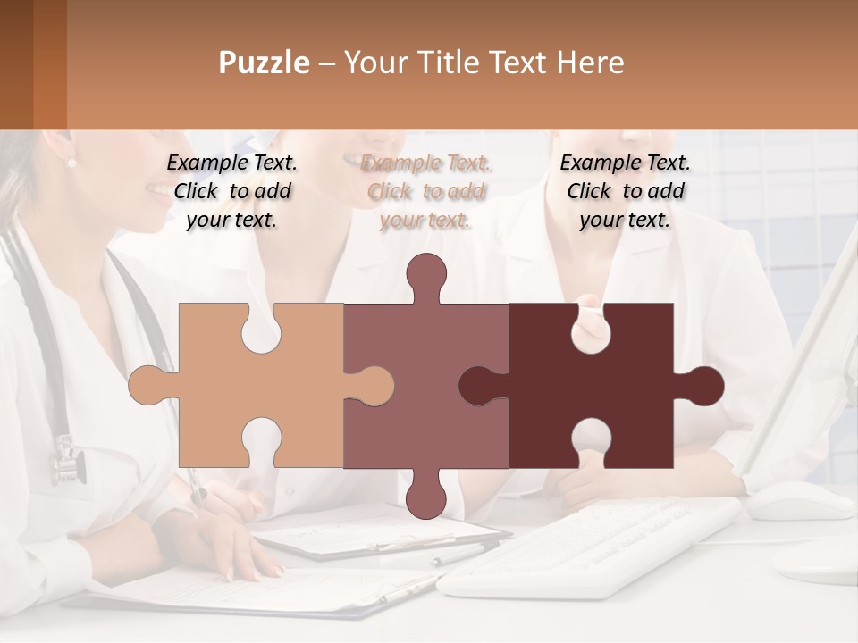 Three Women In White Lab Coats Are Looking At A Computer Screen PowerPoint Template