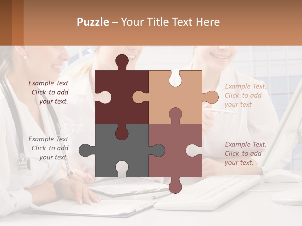 Three Women In White Lab Coats Are Looking At A Computer Screen PowerPoint Template