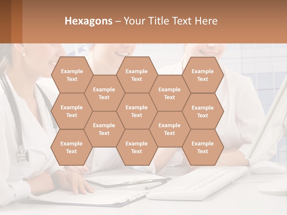 Three Women In White Lab Coats Are Looking At A Computer Screen PowerPoint Template