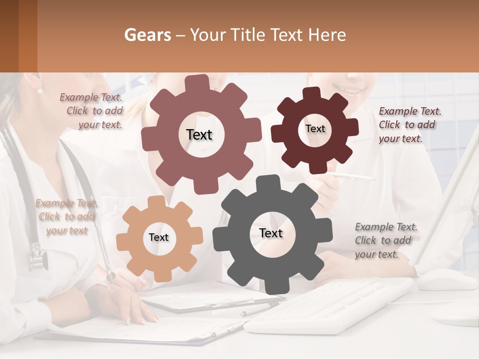 Three Women In White Lab Coats Are Looking At A Computer Screen PowerPoint Template