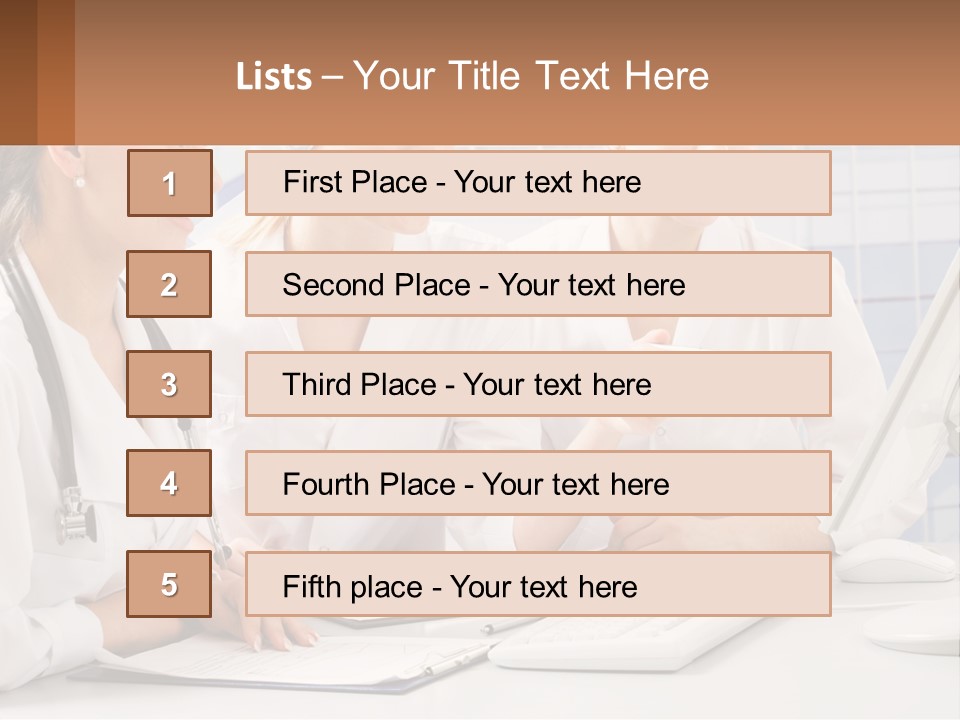 Three Women In White Lab Coats Are Looking At A Computer Screen PowerPoint Template