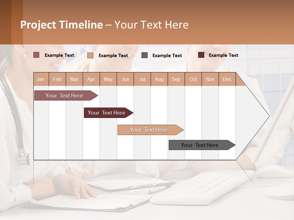 Three Women In White Lab Coats Are Looking At A Computer Screen PowerPoint Template