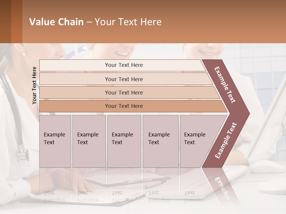 Three Women In White Lab Coats Are Looking At A Computer Screen PowerPoint Template