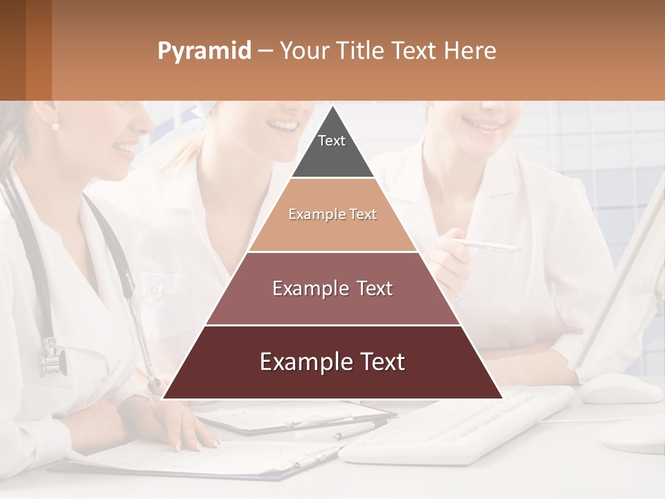 Three Women In White Lab Coats Are Looking At A Computer Screen PowerPoint Template