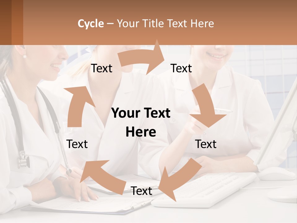 Three Women In White Lab Coats Are Looking At A Computer Screen PowerPoint Template