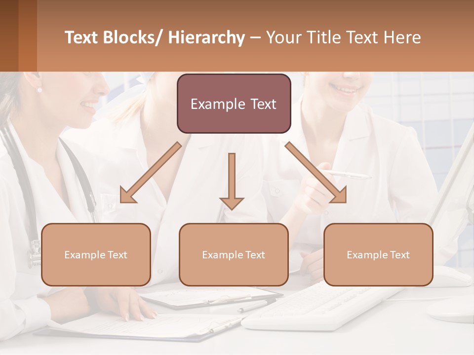 Three Women In White Lab Coats Are Looking At A Computer Screen PowerPoint Template