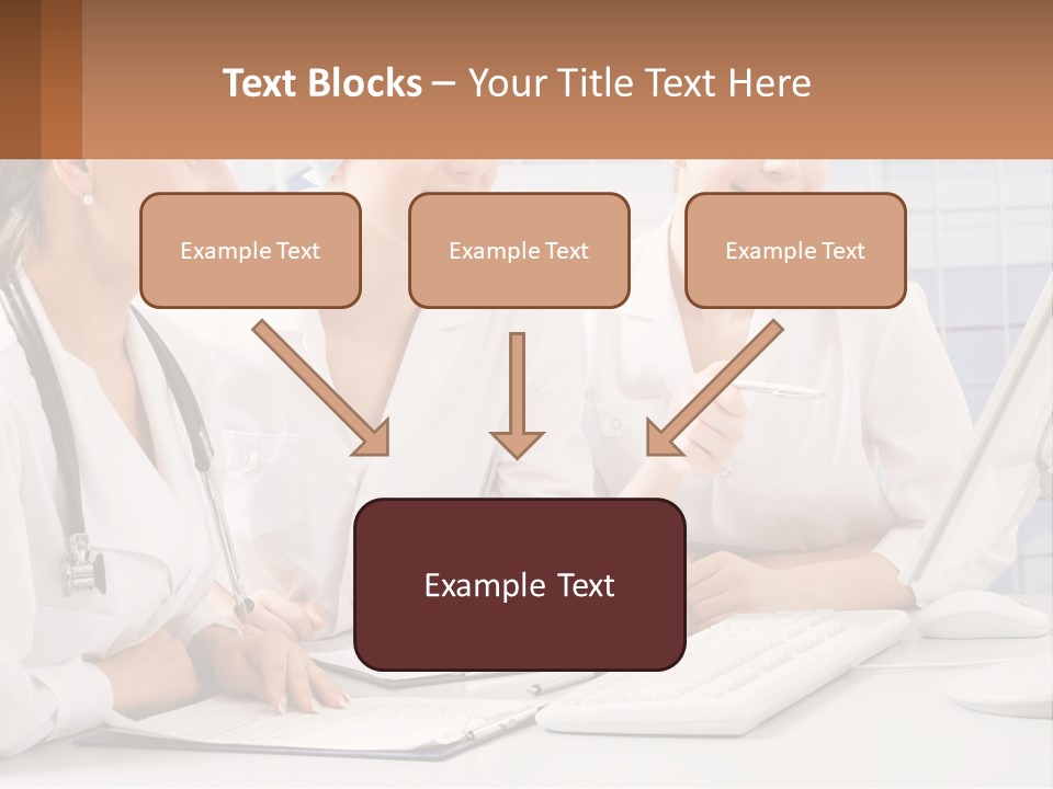 Three Women In White Lab Coats Are Looking At A Computer Screen PowerPoint Template