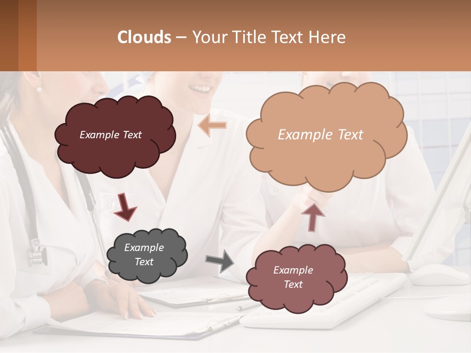 Three Women In White Lab Coats Are Looking At A Computer Screen PowerPoint Template