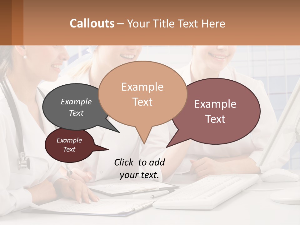 Three Women In White Lab Coats Are Looking At A Computer Screen PowerPoint Template