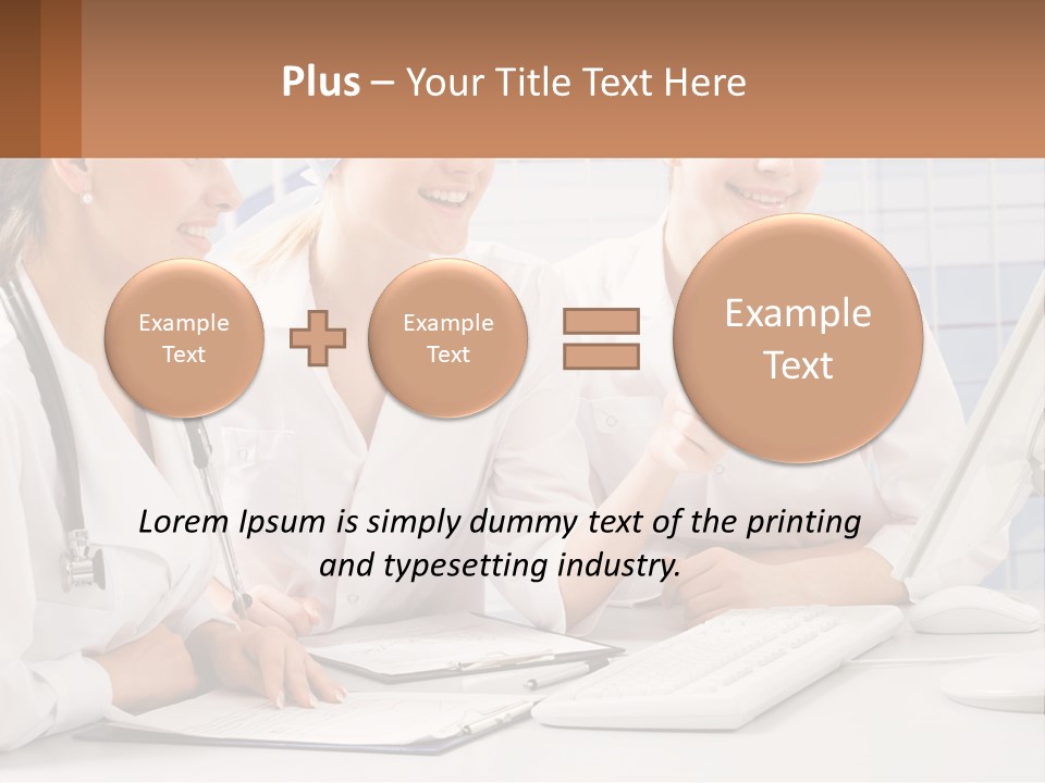 Three Women In White Lab Coats Are Looking At A Computer Screen PowerPoint Template