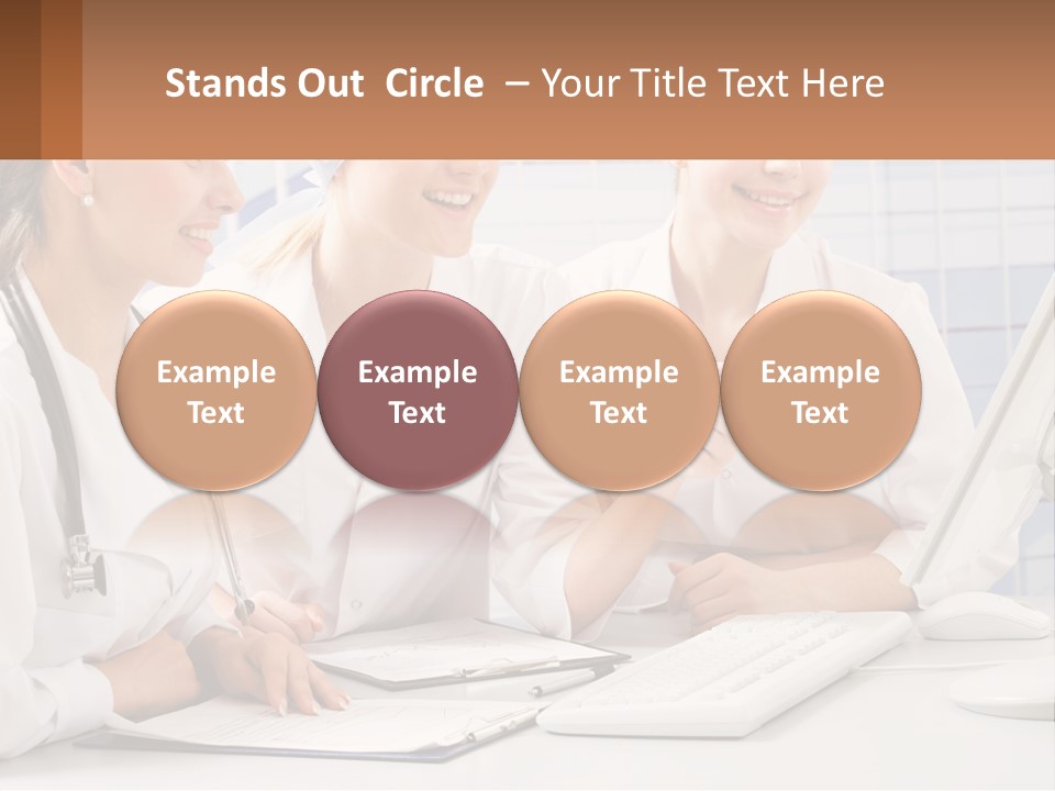 Three Women In White Lab Coats Are Looking At A Computer Screen PowerPoint Template