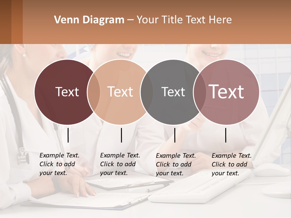 Three Women In White Lab Coats Are Looking At A Computer Screen PowerPoint Template