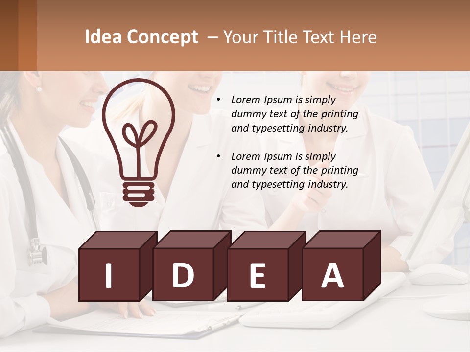 Three Women In White Lab Coats Are Looking At A Computer Screen PowerPoint Template