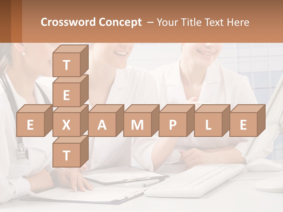 Three Women In White Lab Coats Are Looking At A Computer Screen PowerPoint Template